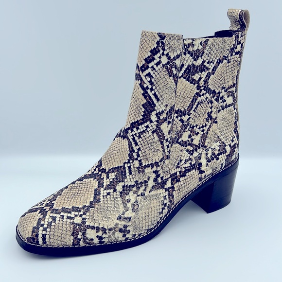 Nordstrom Nohazina-Lea Snakeskin Embossed Leather Block Heel Pull On Boots 9.5 - Picture 1 of 9